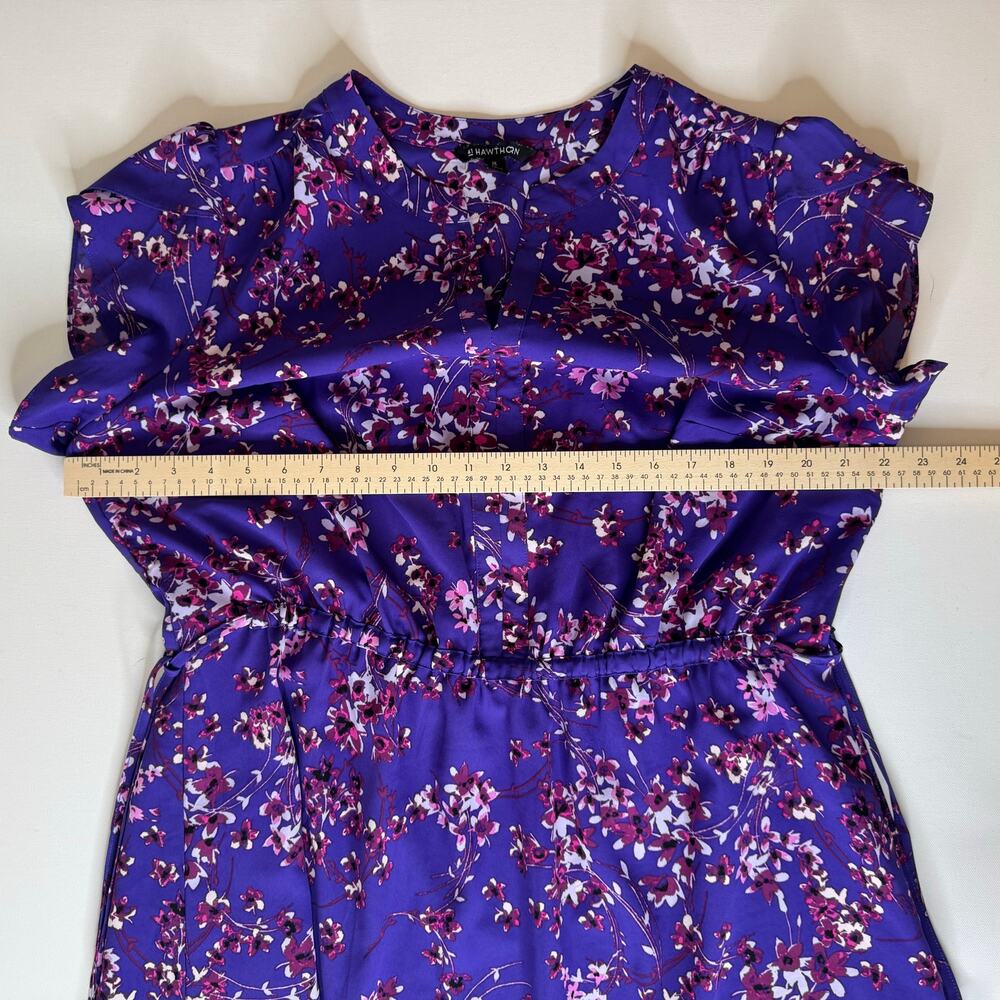 41 Hawthorn Womens Floral Cinched Waist Mini Dress in Purple Sz 1X | Feminine - Picture 14 of 15